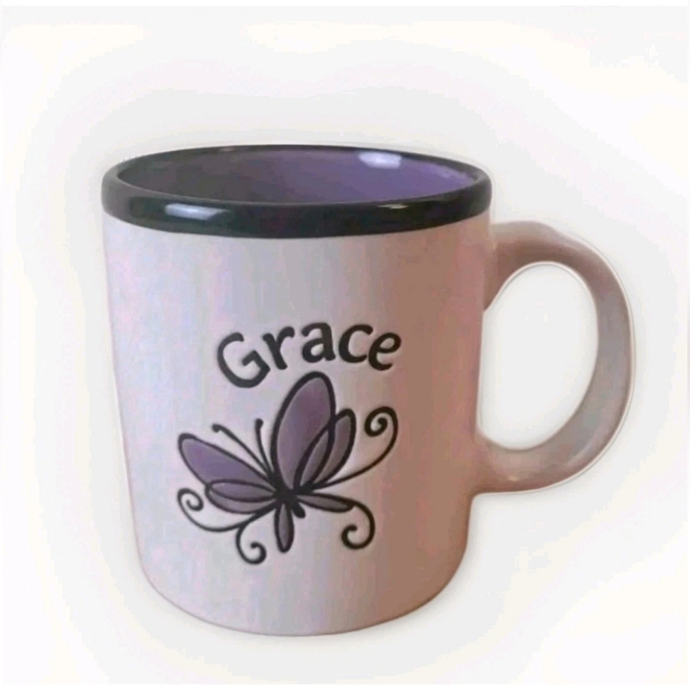 Christian Art Gifts Mug "GRACE"  Stoneware Purple Butterfly MUG 241 Cup Engraved